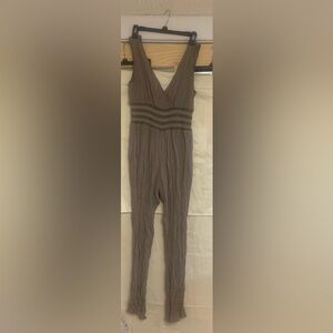 Solitaire Taupe Textured Fabric Jumpsuit
